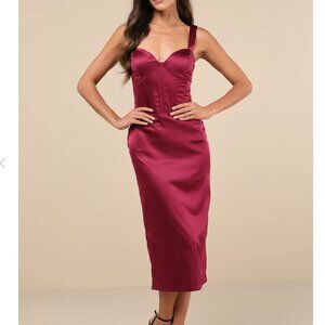 Lulus Luxe Expression Plum Purchase Satin Bustier Midi Dress